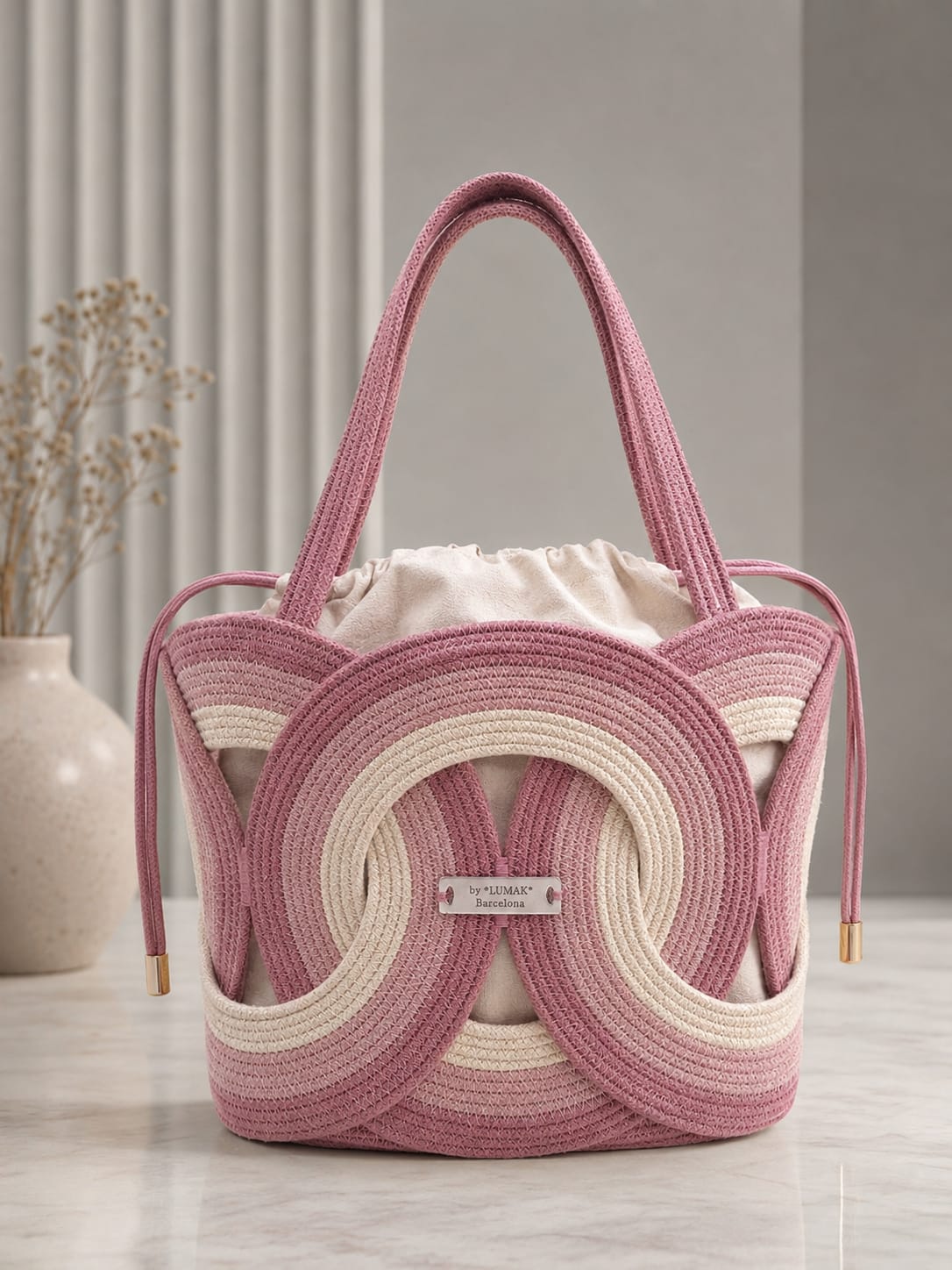 Bolso Mediano LUMAK Rosa y Crema