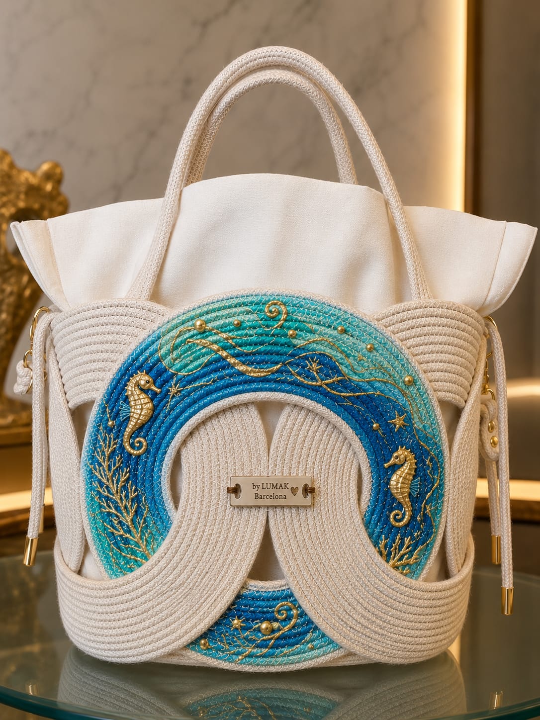 Bolso Grande LUMAK Colección Cadaqués — Caballitos de mar pintados a mano