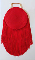 Bolso rojo circular con flecos