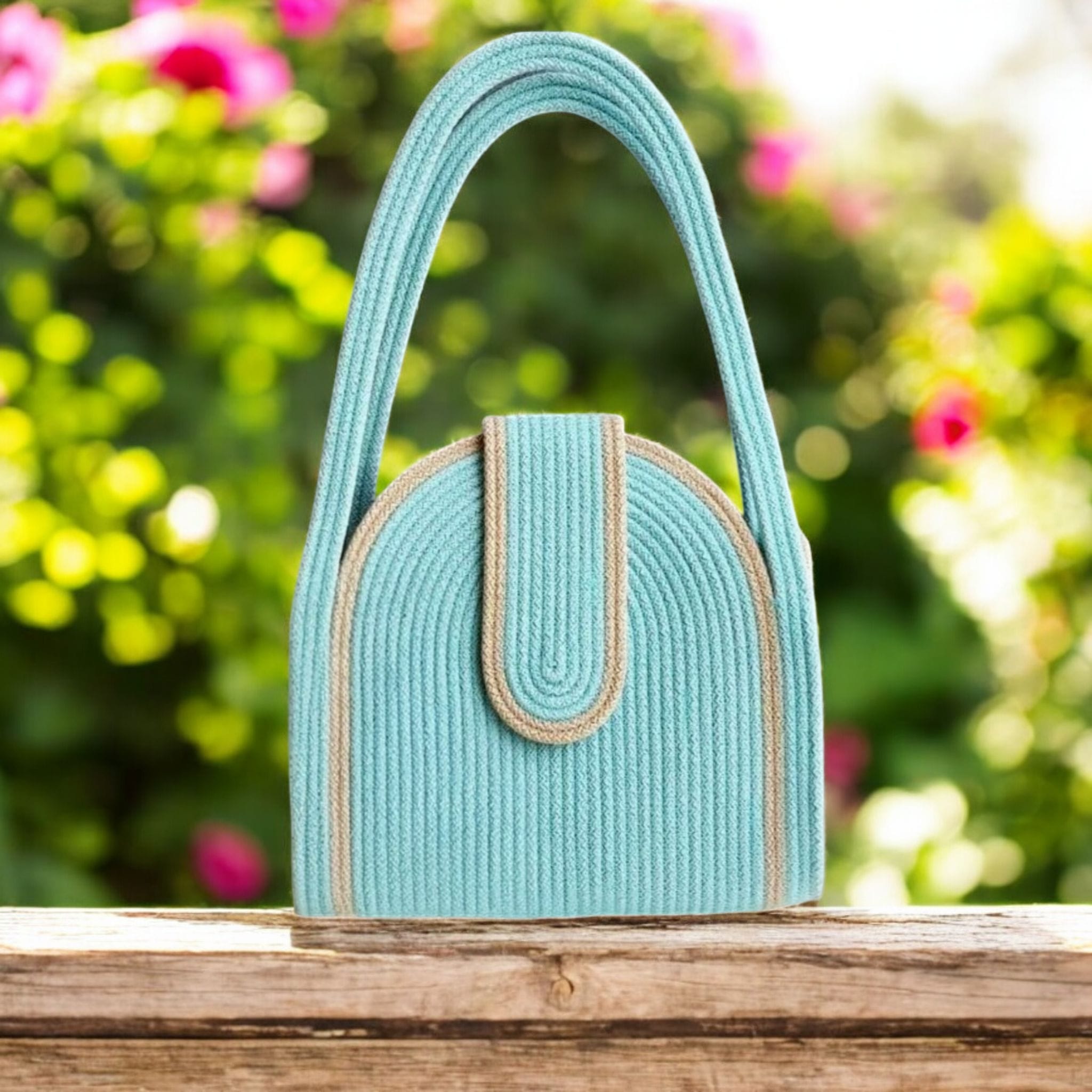 Bolso pequeño oval turquez con gris